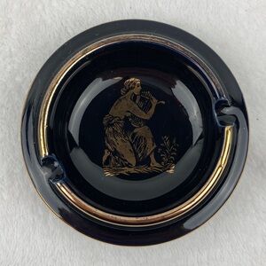 ST Vintage Black & 24 K Gold Petite Ashtray Handmade in Greece 3.25”